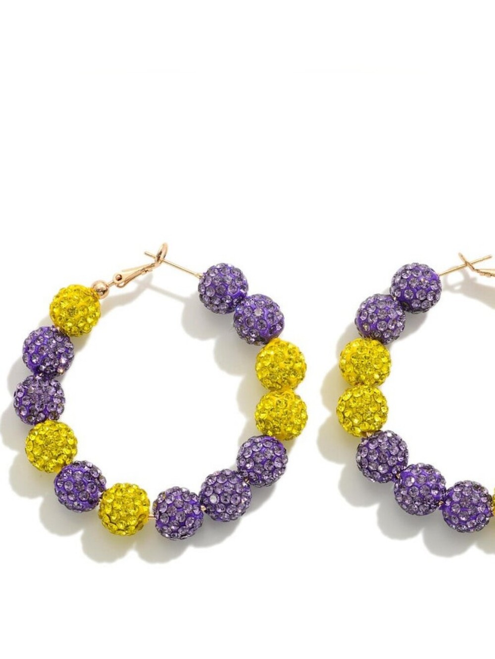 Purple and Yellow Crystal Bead Hoop Earrings